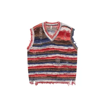 Colored Striped Sleeveless Knitted Vest