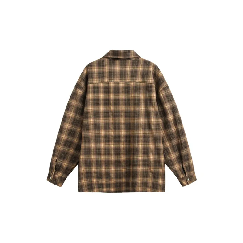 Retro Long Sleeve Plaid Blended Synthetic Fabrics Shirt-5