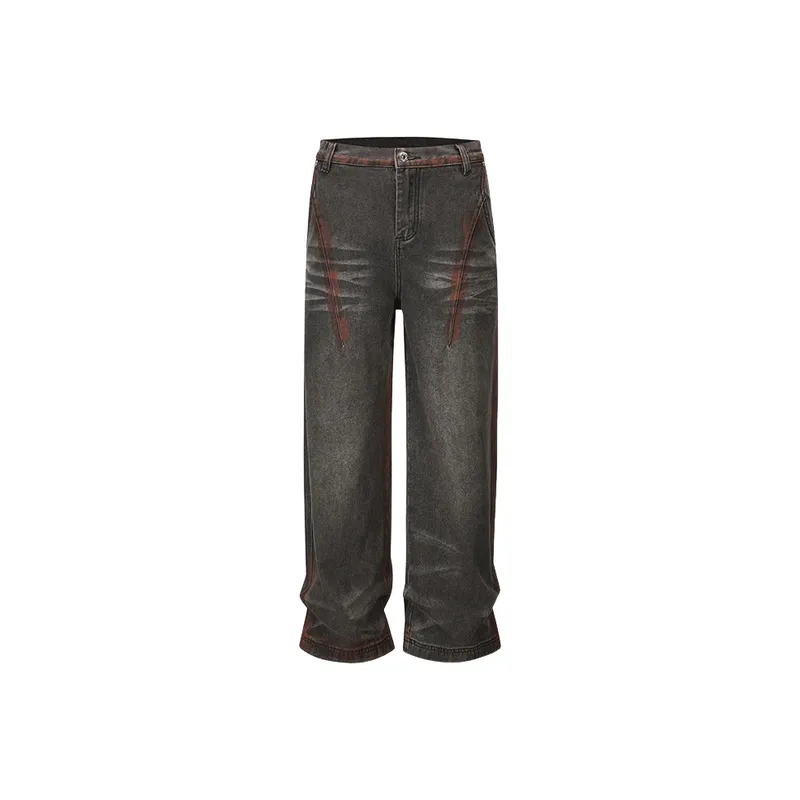 Washed Straight Leg Jeans-0