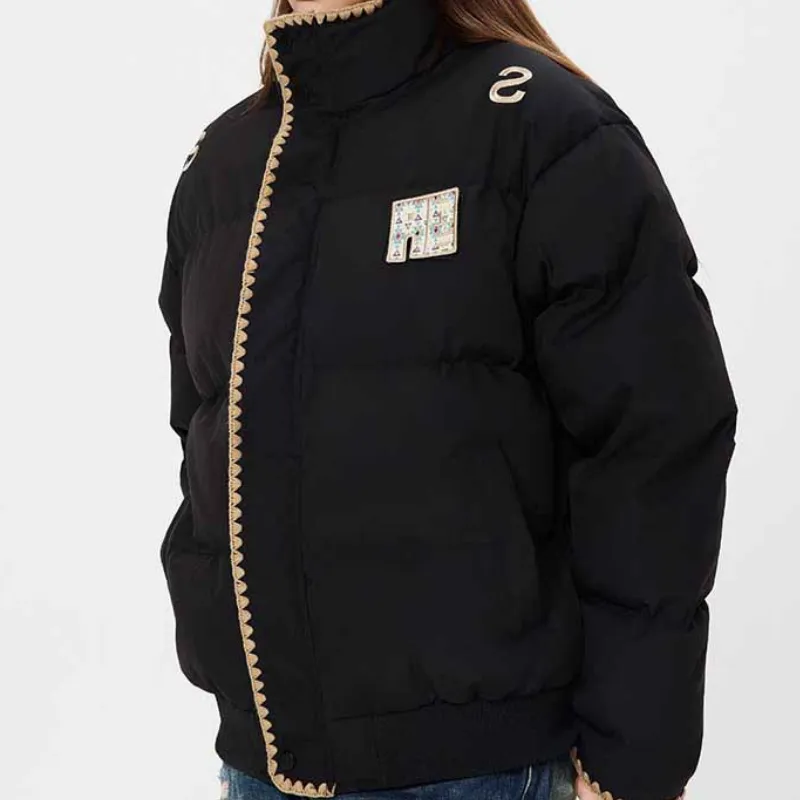 Simple Letter Plaid Quilted Jacket-6