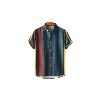 Cross border Loose Striped Short Sleeved Shirt