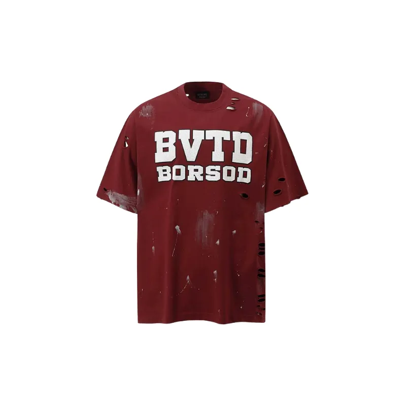 Ripped Loose Cotton Blended Fabric T Shirt-0