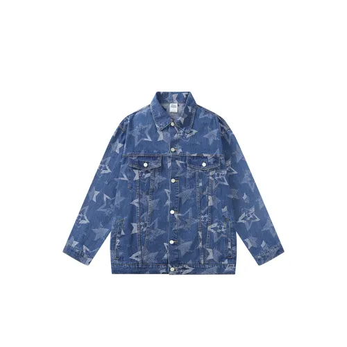 HELIPORT Apron Washed Vintage Star Print Lapel Loose Casual Relaxed High Street Denim Coat