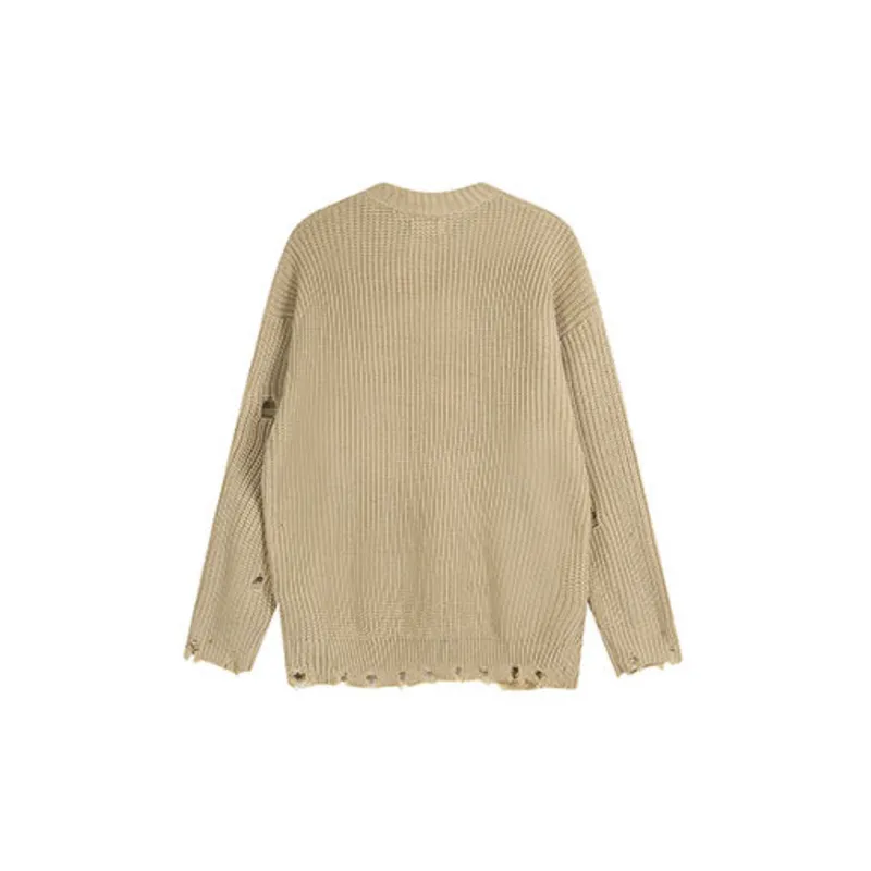 Retro Raw Hem Cotton Blended Fabric Sweater-5