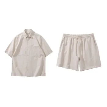 Casual Fashionable Linen Blend Fabric Shirt Suit