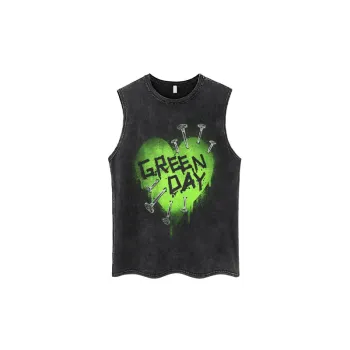 Trendy Vintage Washed Love Printed Sleeveless T shirt