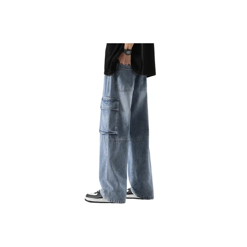 Fashionable Loose Denim Cargo Pants-2