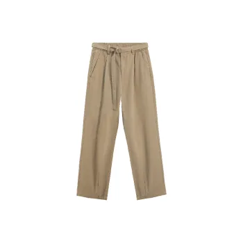 Simple Plain Woven Cotton Casual Pants