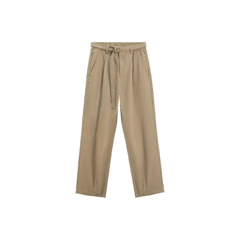 Simple Plain Woven Cotton Casual Pants-2