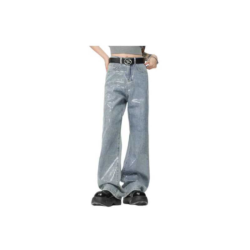 Trendy Sequined Retro Washed Jeans-6