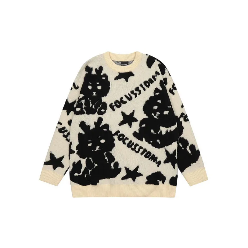 Fashion Cartoon Rabbit Star Letter Crewneck Sweater-0