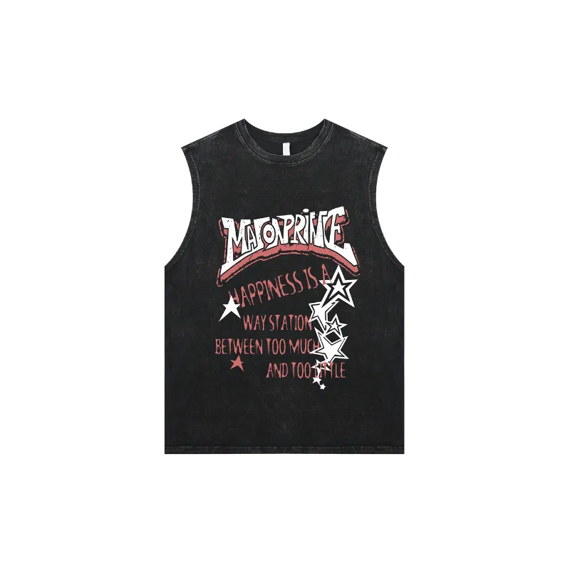 Retro Loose Letter Sleeveless Vest-0