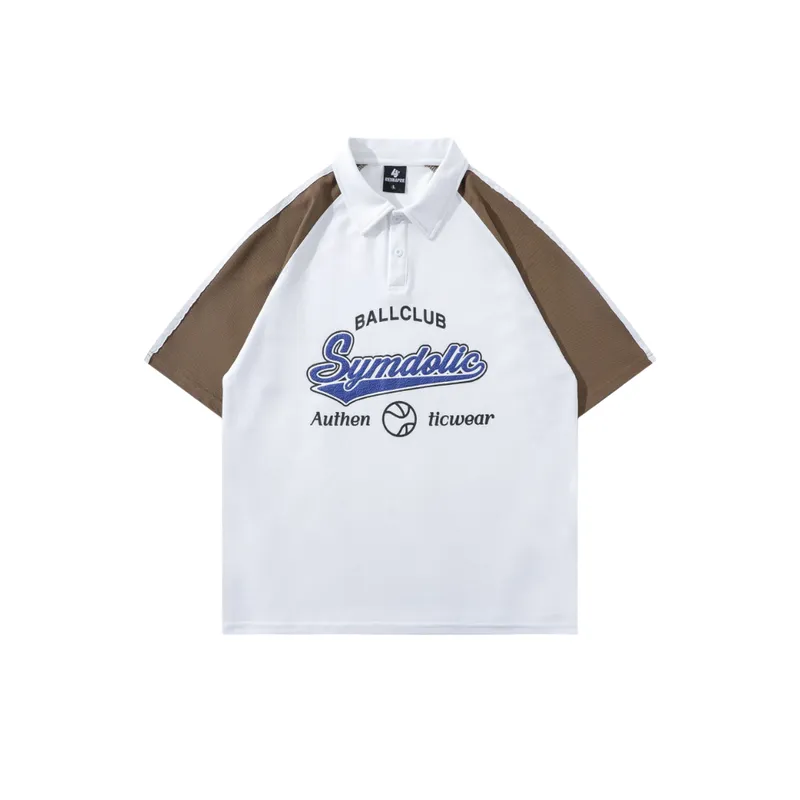 Contrast Color Loose Raglan Polo Shirt-4