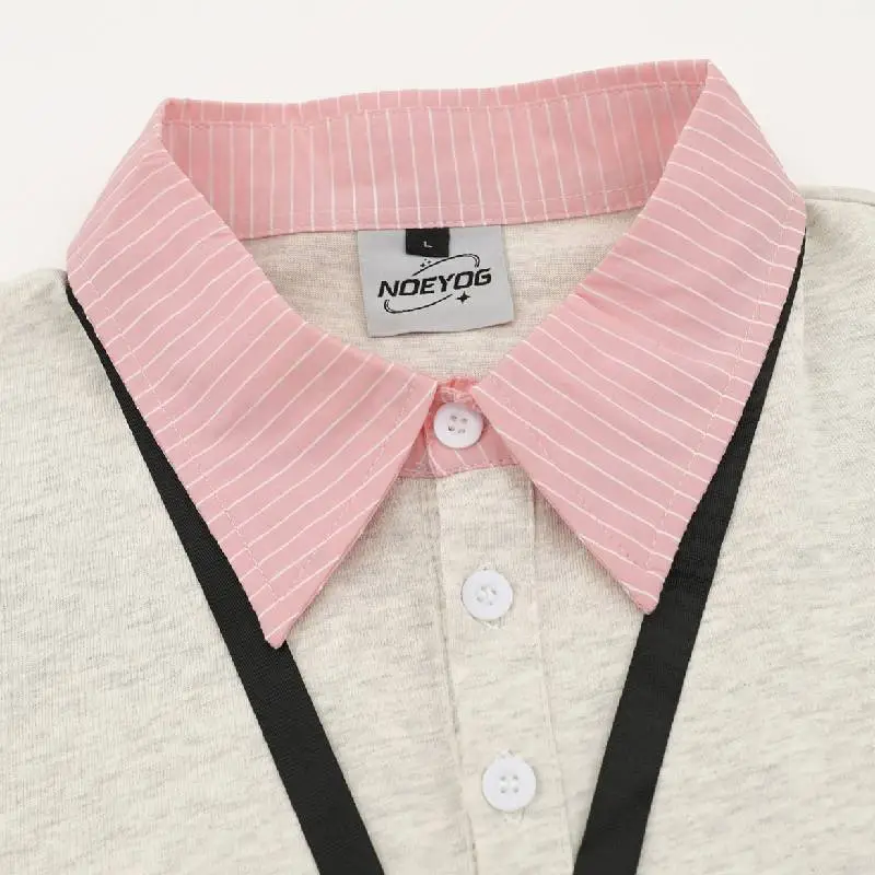 Retro Contrast Color Cotton T Shirt Unisex-2