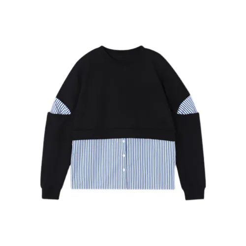 Trendy Fake Two-Piece Striped Pullover Sweatshirt