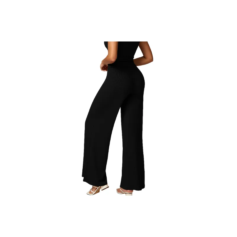 Sporty Loose Rayon Ribbed Fabric Casual Pants Women-9