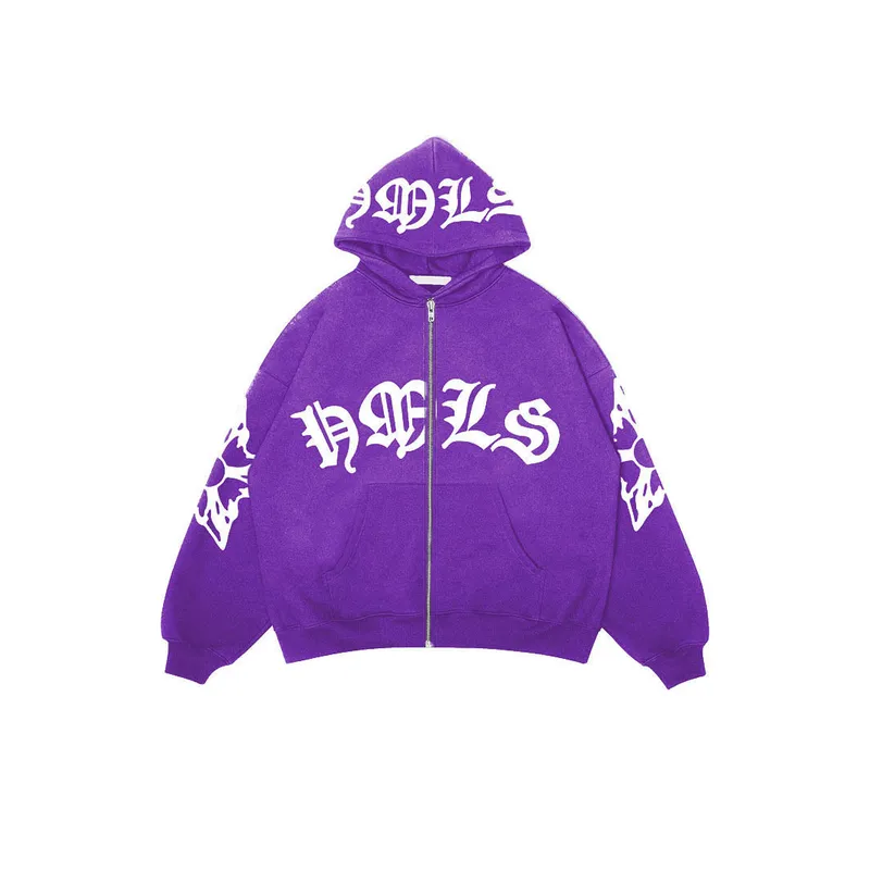 Zipper Gothic Letter Print Hoodie-1