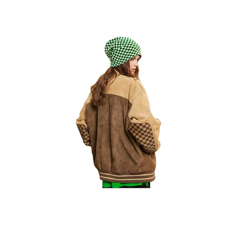 Retro Checkerboard Stitching Motorcycle Jacket-2