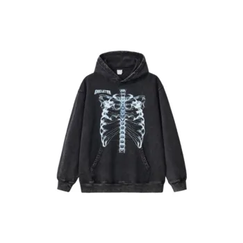 Heavy Hip Hop Bones Cotton Retro Washed Hoodie Sweatshirt