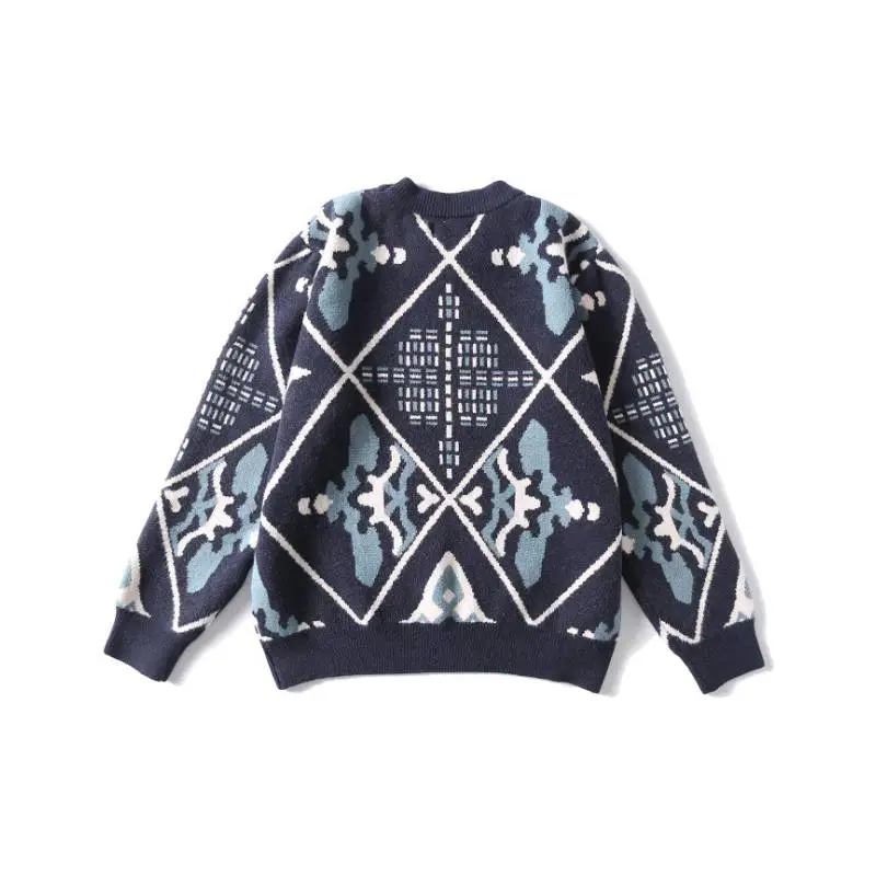 Contrast Color Loose Knitted Crewneck Sweater-1