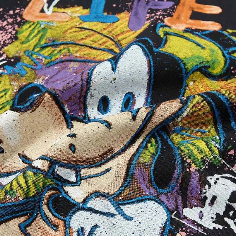 Cartoon Graffiti Cotton Blended Fabric T Shirt-5