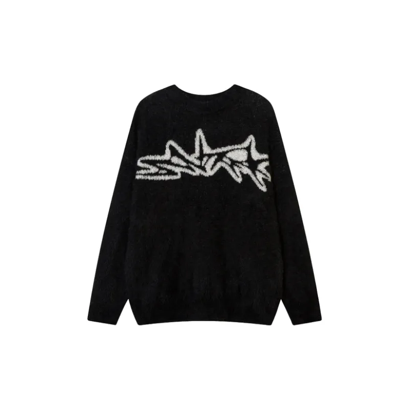 High Street Hip Hop Alphabet Jacquard Oversize Loose Lazy Style Retro Knitted Sweater-6