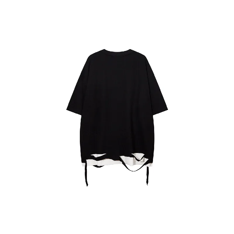 Fashionable Ripped Cotton Blended Fabric T Shirt-1