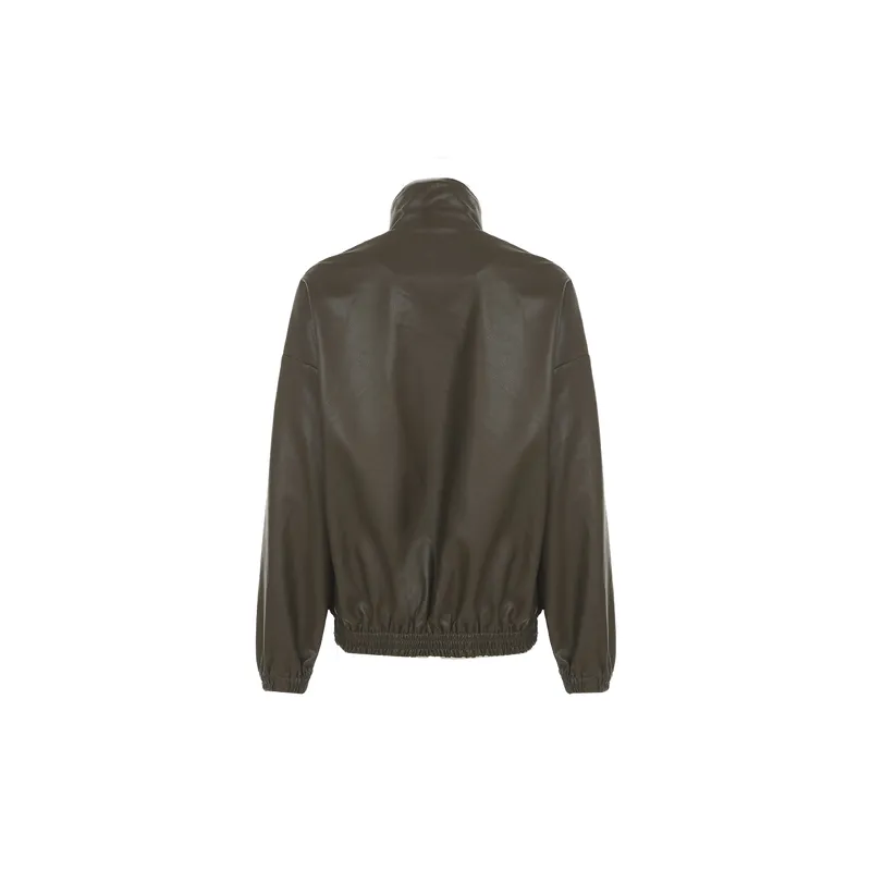 Cool Simple Leather Jacket Women-1