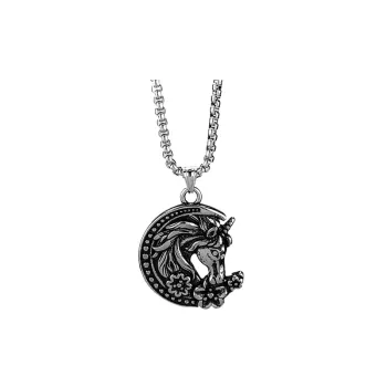 Retro Stainless Steel Moon Horsehead Unicorn Pendant Fashion Necklace