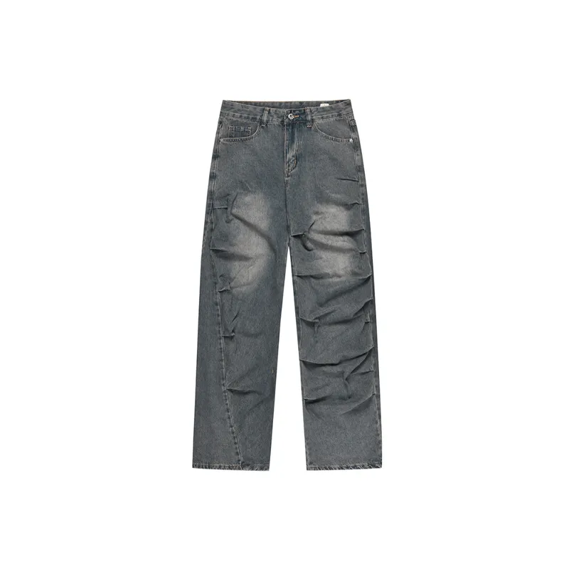 Irregular Pleated Design Sense Jeans