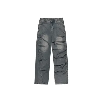 Irregular Pleated Design Sense Jeans