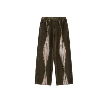 Retro Diamond Stitching Corduroy Pants