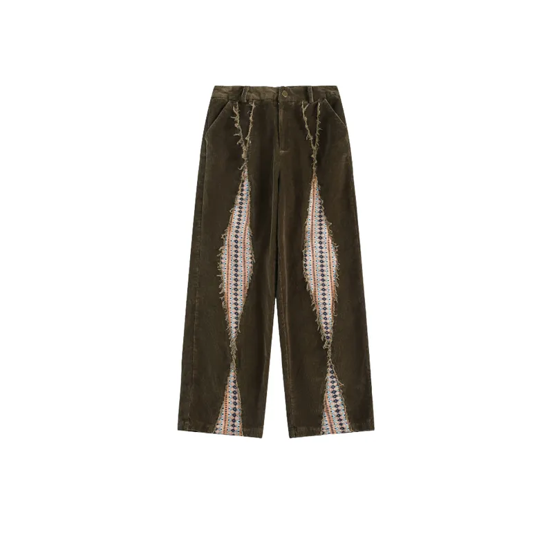 Retro Diamond Stitching Corduroy Pants-0