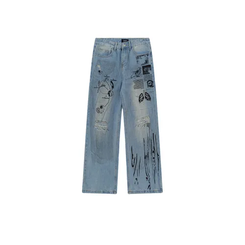 Casual Printed Ripped Jeans