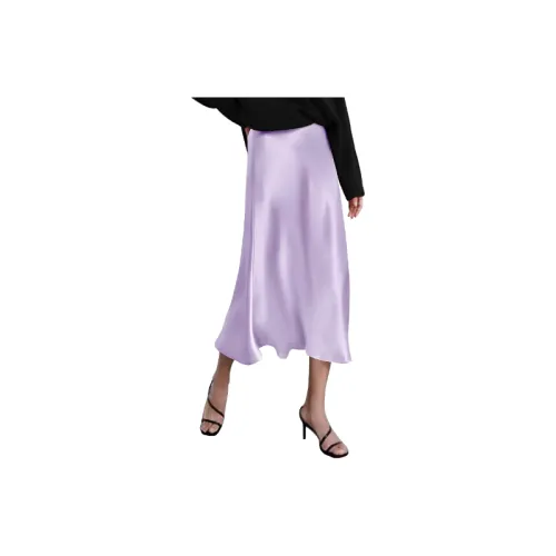 Elegant Plain Satin Skirt Women