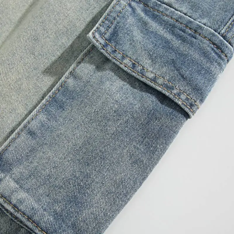 Cool Loose Denim Cargo Pants-5