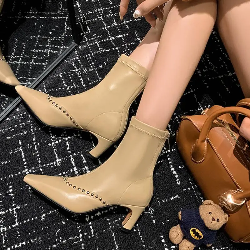 Fashionable Studded Ankle Boots-5