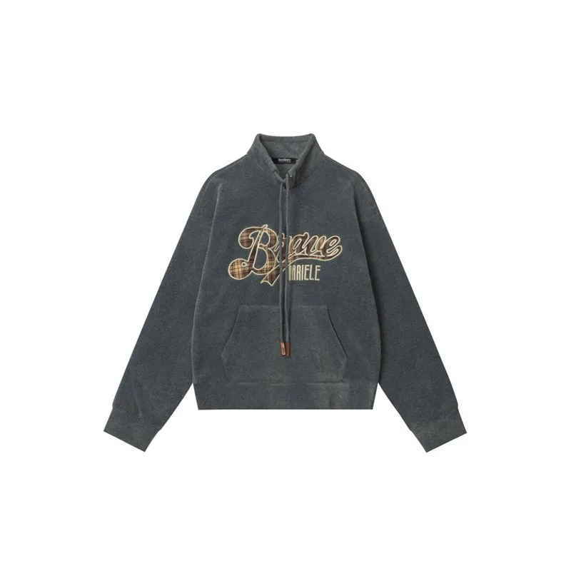 Fleece lined Brand Embroidered Loose Hoodie-0