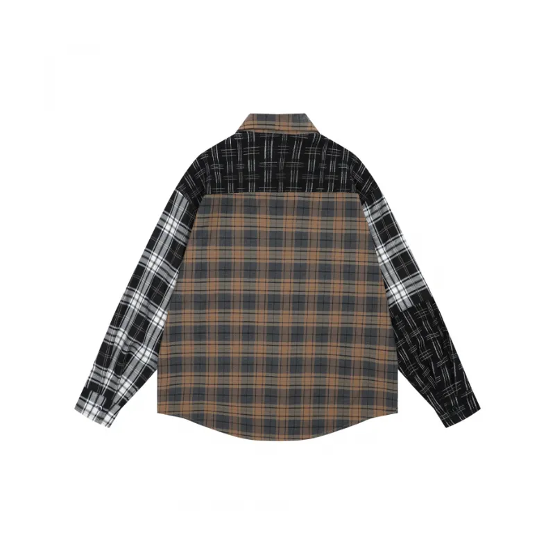 Loose Patchwork Plaid Jacket Shirt-1