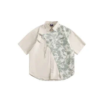 Tide Retro Niche Design Tassel Splicing Short Sleeved Shirt