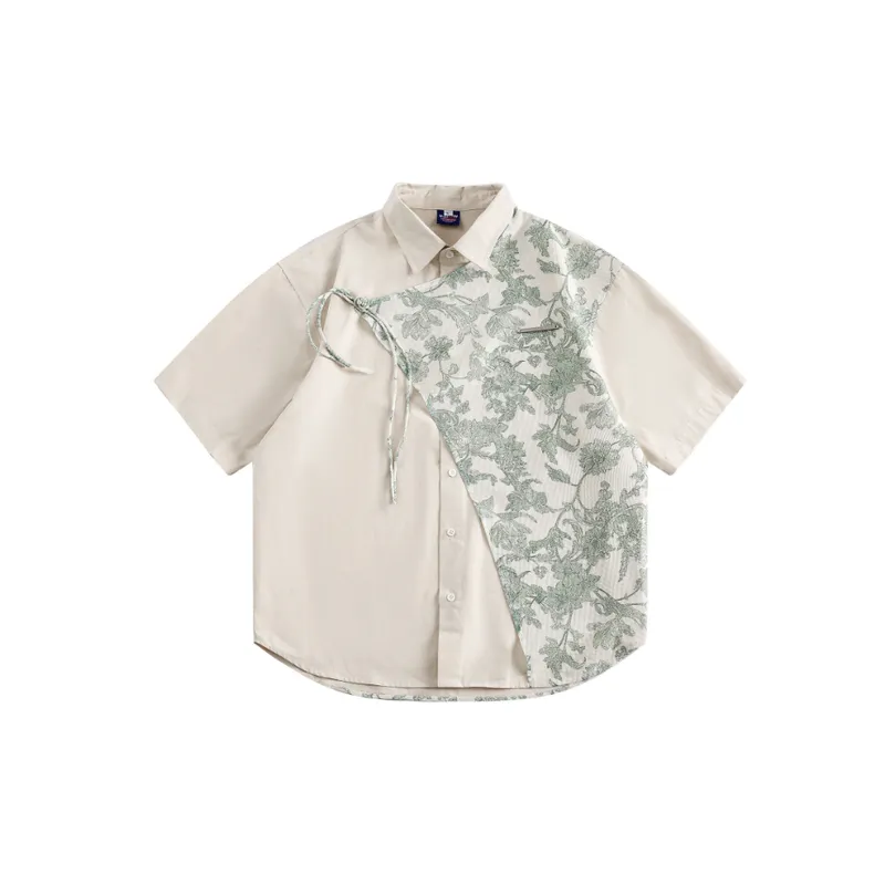 Tide Retro Niche Design Tassel Splicing Short Sleeved Shirt-0