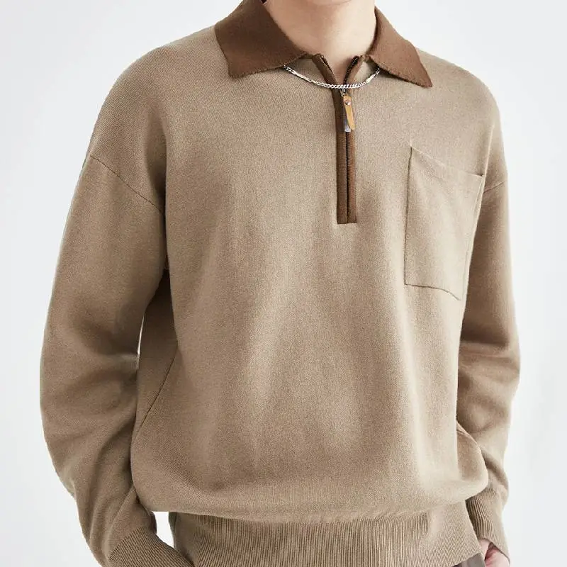 Street Zipper Blended Synthetic Fabrics Polo-1