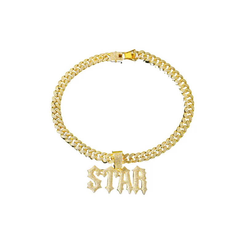 Splicing Diamond Letter Pendant Necklace-1