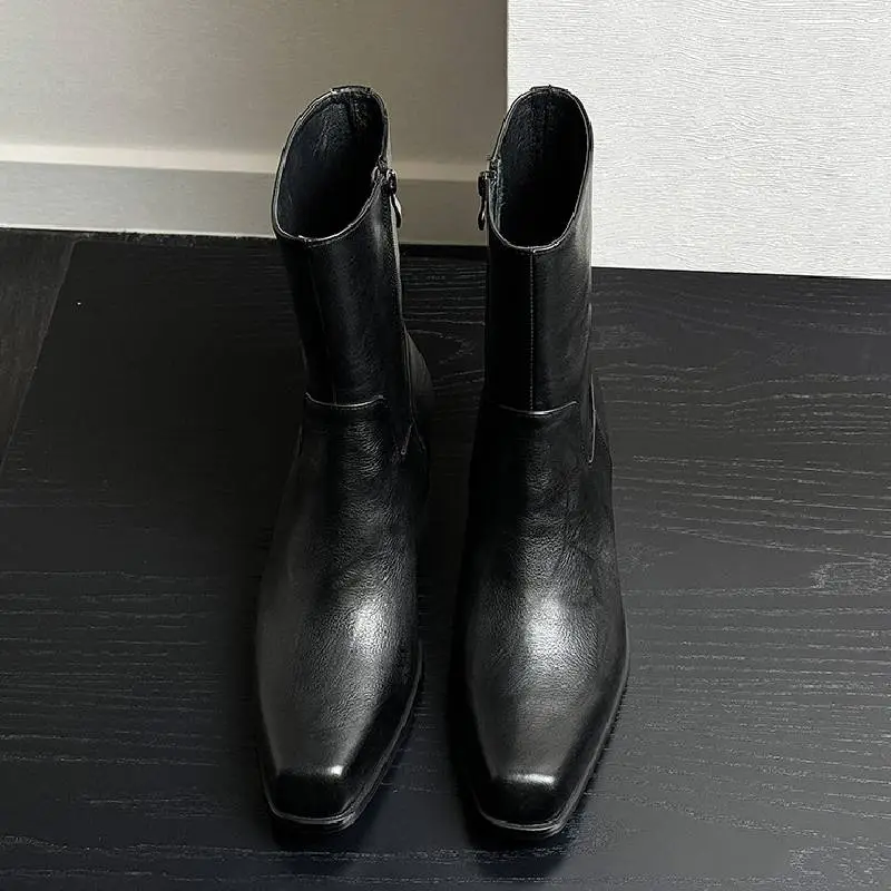 Plain Zipper Mid Calf Boots-6