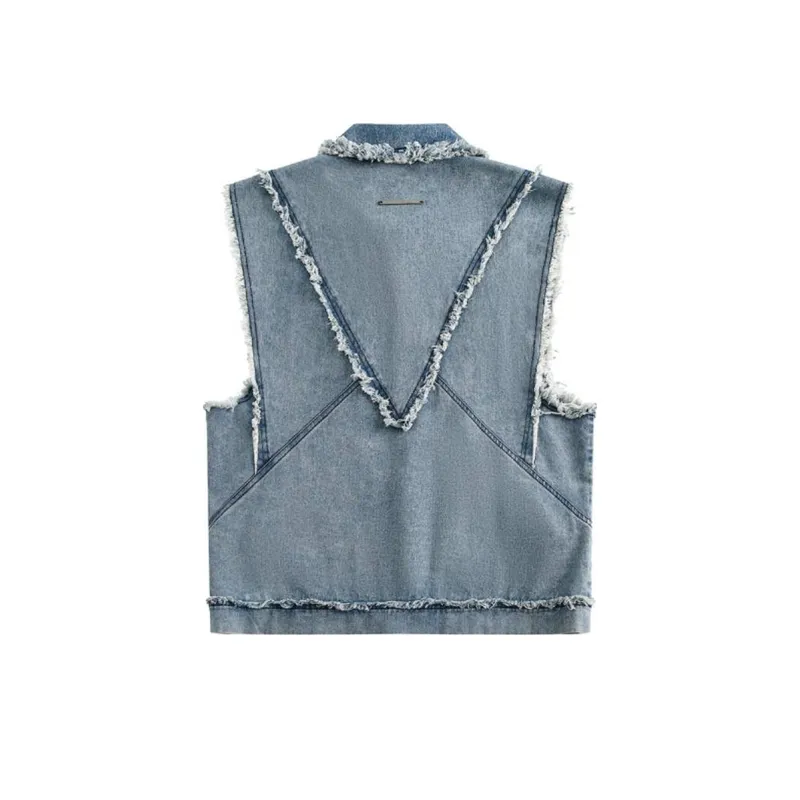 Raw Edge Splicing Denim Vest-1
