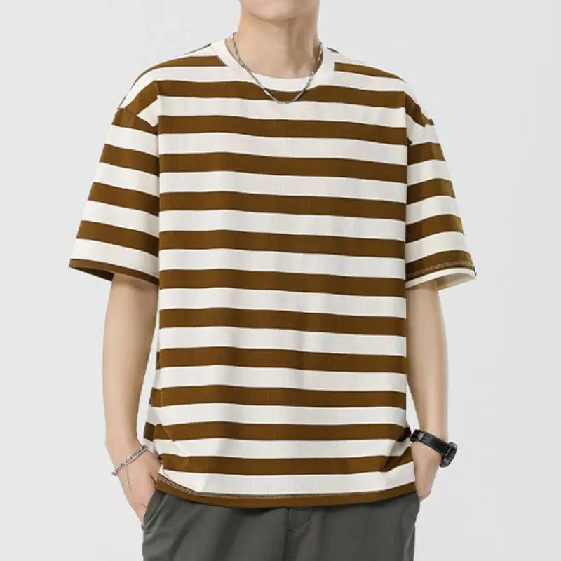 Loose Casual Ribbed Cotton Twill Fabric T Shirt-1
