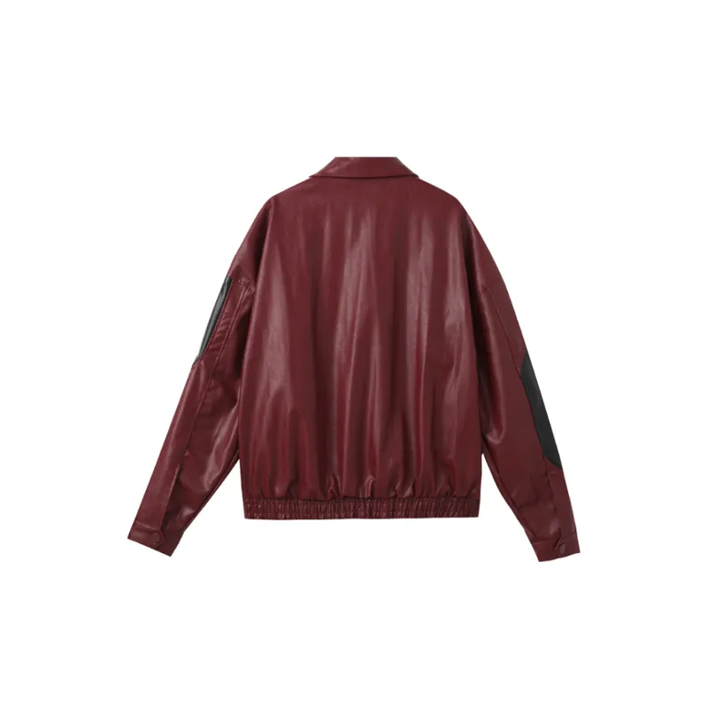 New Tide Personality Loose Stitching PU Leather Jacket-1
