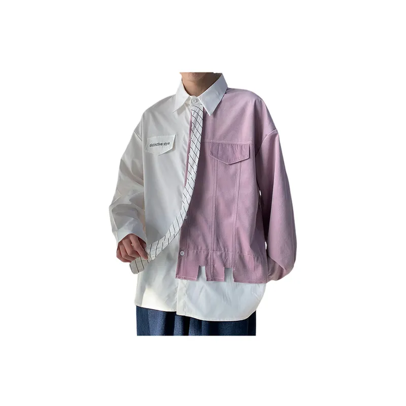 Long Sleeved Fall False Two Piece Shirt-3