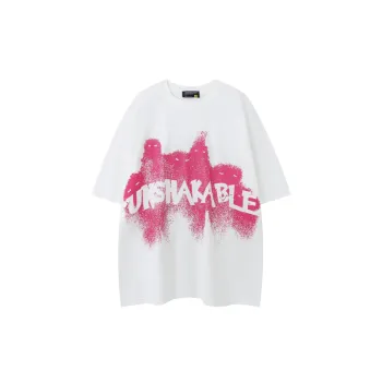 Black White Pink Cotton Short Sleeve T Shirt