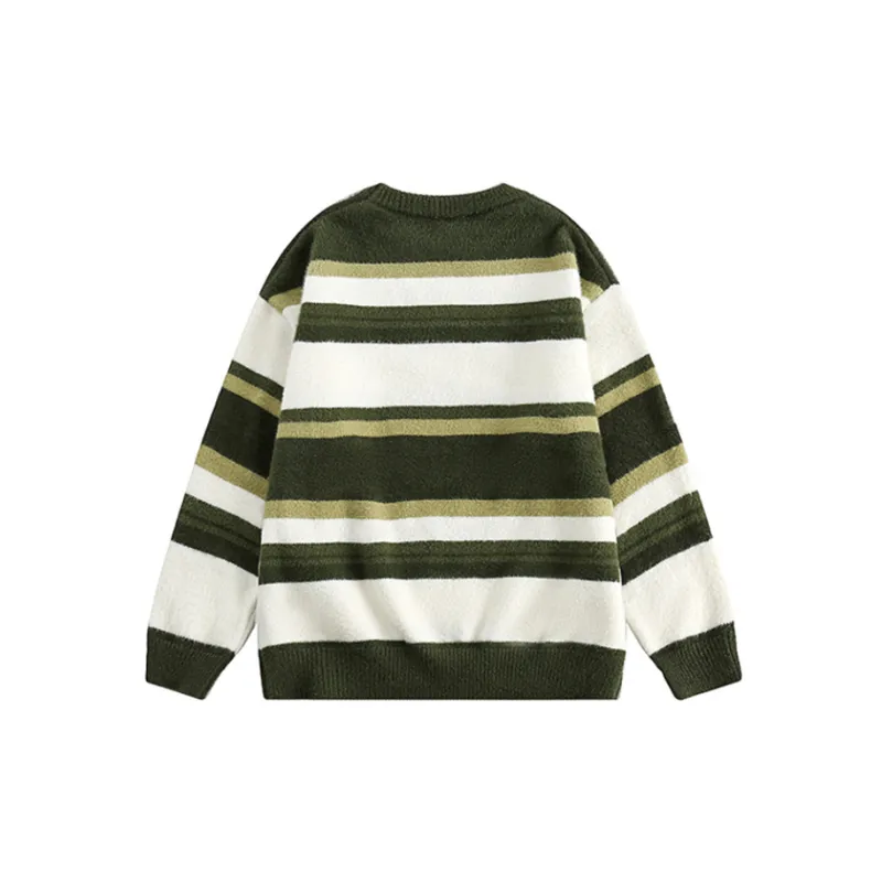 Fashion Simple Striped Crewneck Knitted Neutral Sweater-5